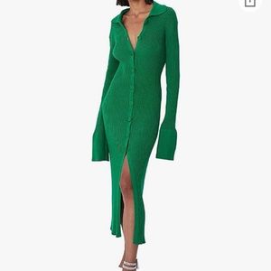 GREEN RIBBED DRESS